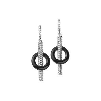Contemporary Onyx and CZ Drop Earrings