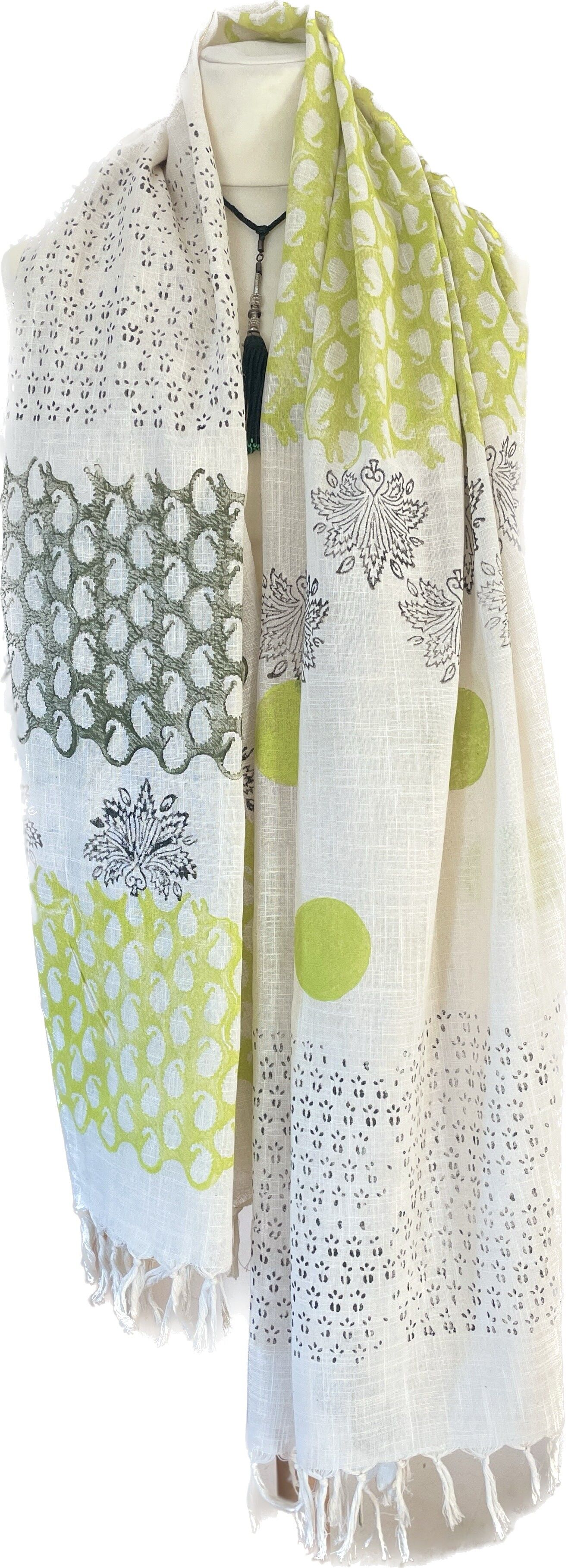 Stola in velo di lino stampato a blocchi