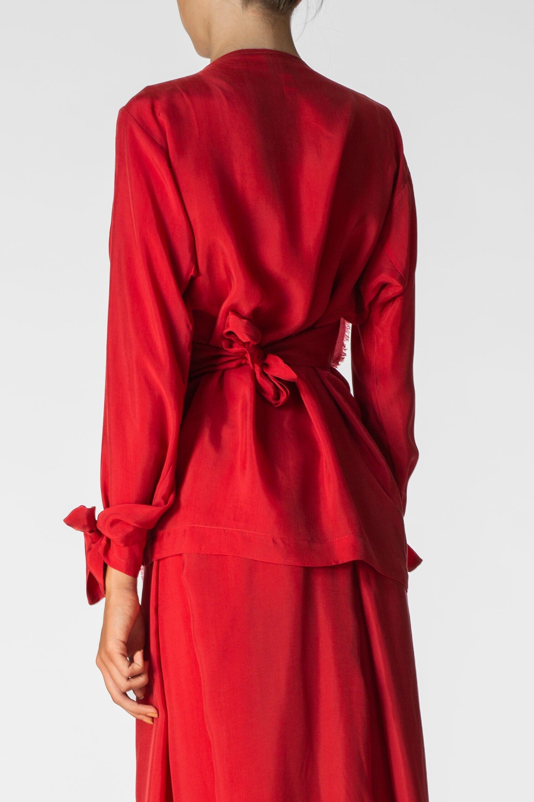 Long Sleeves Wrap Shirt 100% BEMBERG Cyclamen/Powder Pink - Small - Cyclamen