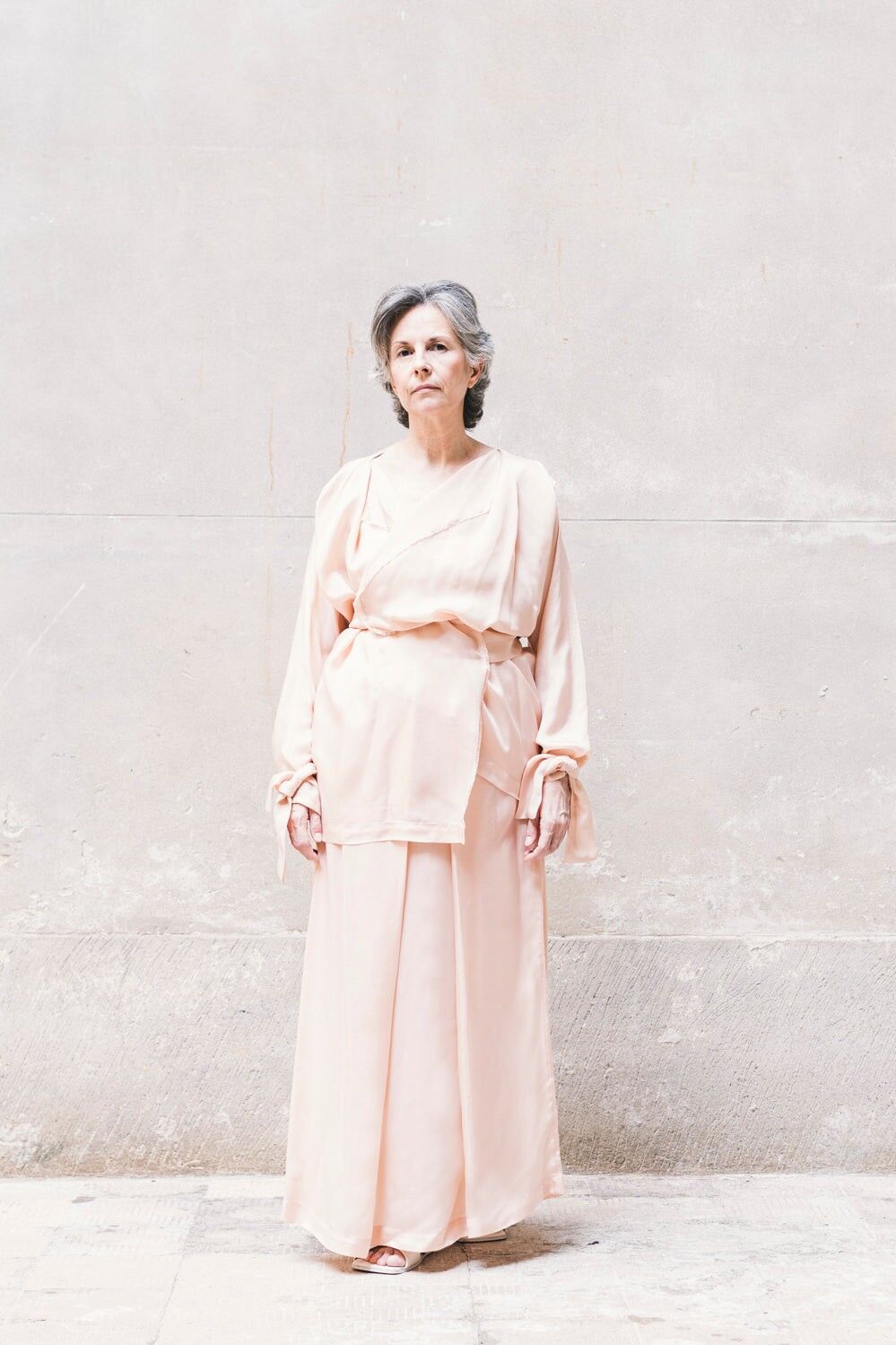 Long Sleeves Wrap Shirt 100% BEMBERG Cyclamen/Powder Pink - Small - Powder pink