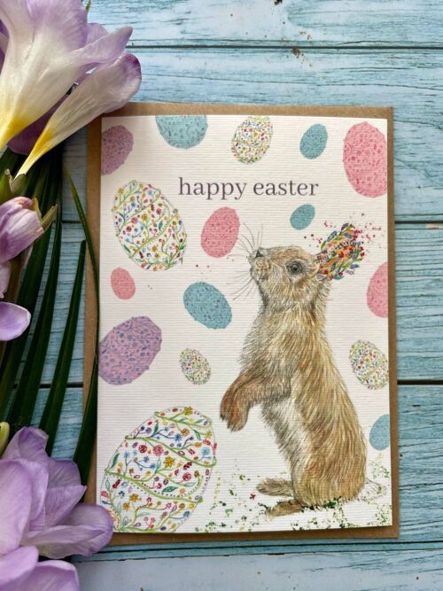 Easter Rabbit Eco Card | Blank Nature Colourful Watercolour