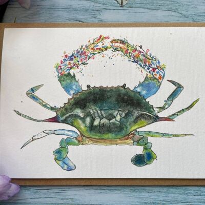 Claude die Krabbe Eco Grußkarte | Leere bunte Kunst am Meer