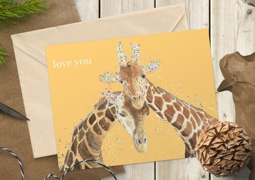 Love you | Giraffe couple Eco Card Cute Colourful Friend