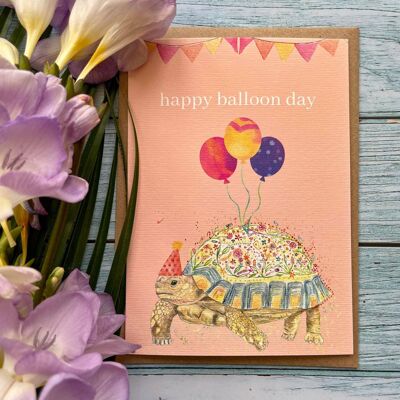 Buona giornata dei palloncini! Tortoise Eco Card Colore divertente Compleanno