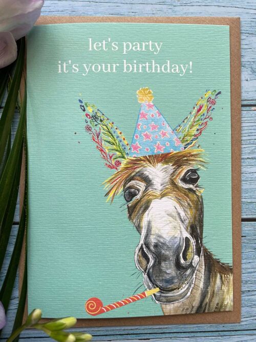 Let's party it your birthday! Donkey Eco Card Funny Colour