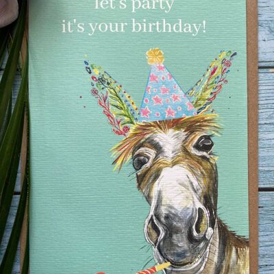 Let's party it your birthday! Donkey Eco Card Funny Colour