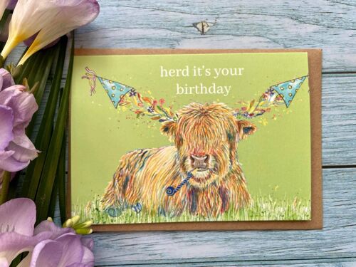 Herd it's your birthday | Highland Cow Card Birthday Funny