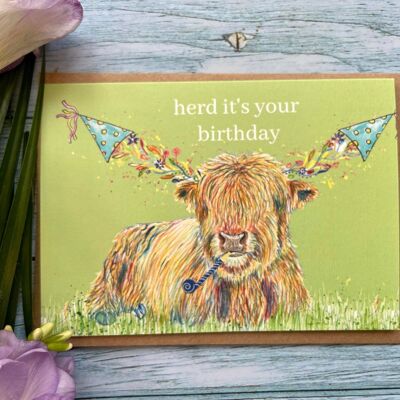 Herde, es ist dein Geburtstag | Highland Kuh Karte Geburtstag lustig