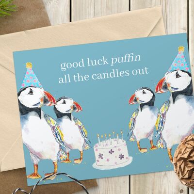 Bonne chance Puffin All The Candles Out | Carte Anniversaire Drôle