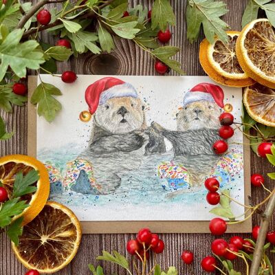 Lontre di Natale Nature Eco Friendly Card Colorful Blank Cu