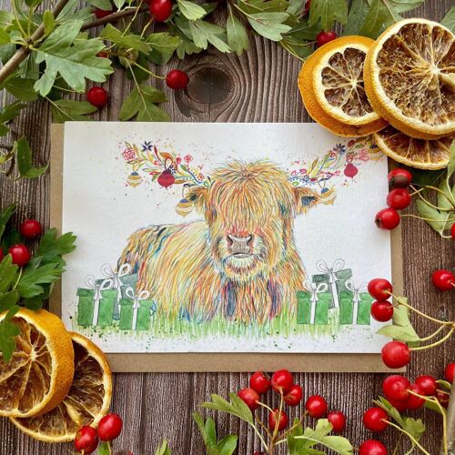 Christmas Highland Nature Eco Friendly Card Colourful Blank
