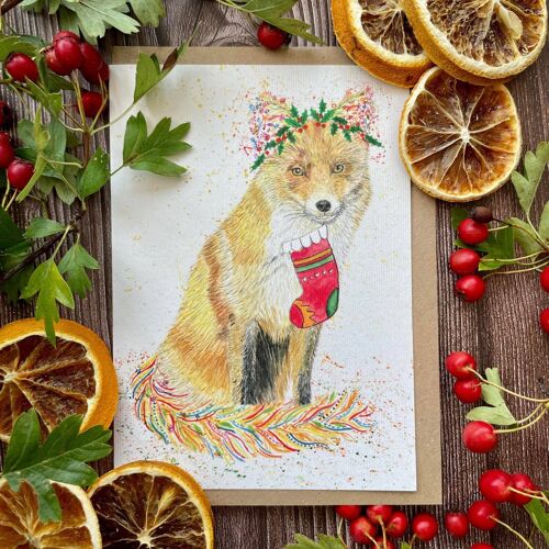 Christmas Fox Nature Eco Friendly Card Colourful Blank