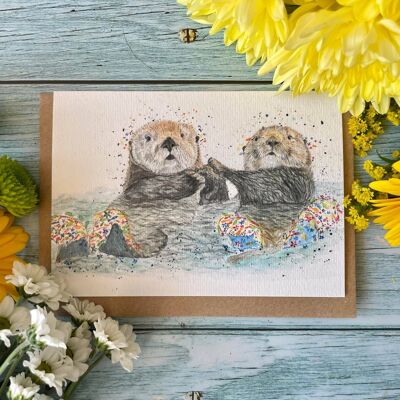 Otis and Opal the Otters Eco Friendly Card Blank | Colourful