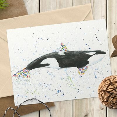 Orla the Orca Whale Eco Friendly Tarjeta en blanco | Mar colorido