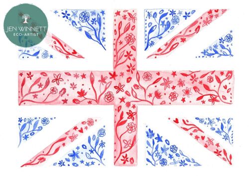 UK flag Signed Watercolour Art Colourful Floral Print