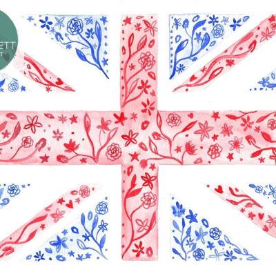 UK flag Signed Watercolour Art Colourful Floral Print