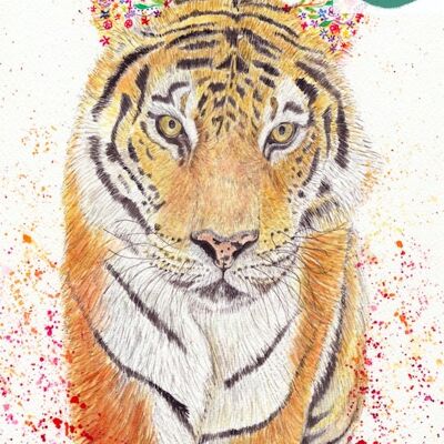 Topaze le tigre Signé Aquarelle Art Animal Print Jungle