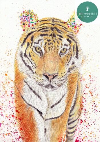 Topaze le tigre Signé Aquarelle Art Animal Print Jungle 1