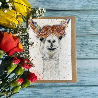 llamas | Tarjeta Ecológica Granja Colorida En Blanco Divertido Lindo