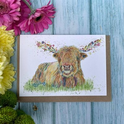 Mucca dell'altopiano | Eco Friendly Card Saluti colorati Vuoto