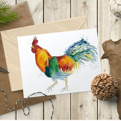 Reggie the Rooster Tarjeta ecológica en blanco | Granja colorida