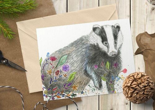 Badger Eco Friendly Card - Colourful Nature Greetings Blank