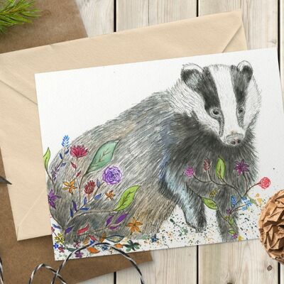 Badger Eco Friendly Card - Saludos coloridos de la naturaleza en blanco