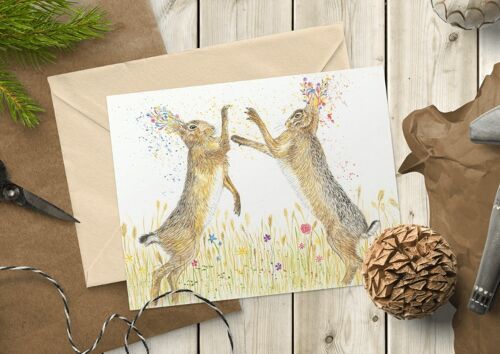 Boxing Hares | Eco Friendly Card Blank Greetings Nature