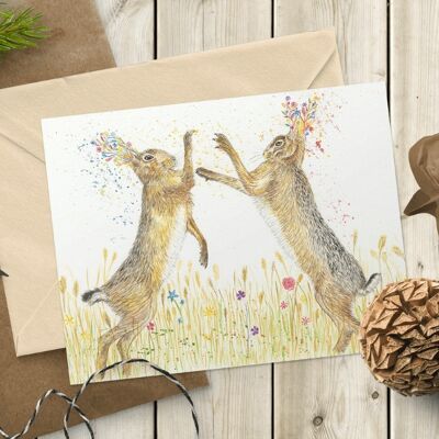 Boxing Hares | Eco Friendly Card Blank Greetings Nature