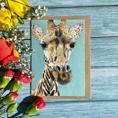 Girafe | Carte Eco Friendly Salutations Colorées Animal Blanc
