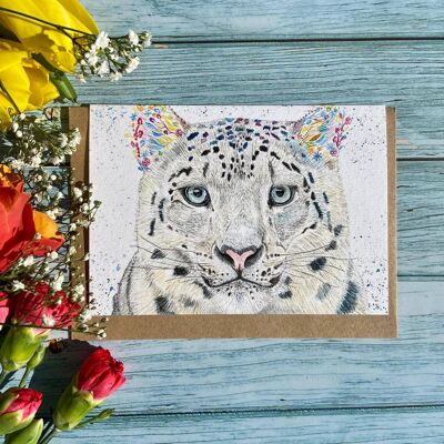 Sapphire the Snow Leopard Eco Friendly Animal Card Blank