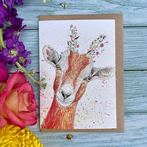Goat Eco Friendly Card Colourful Greetings Blank Animal Cute