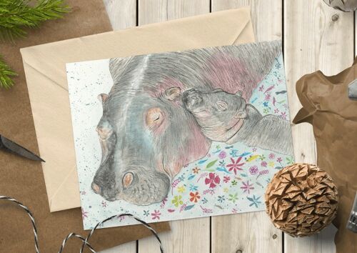 Hippos | Eco Friendly Card Colourful Greetings Blank Animal