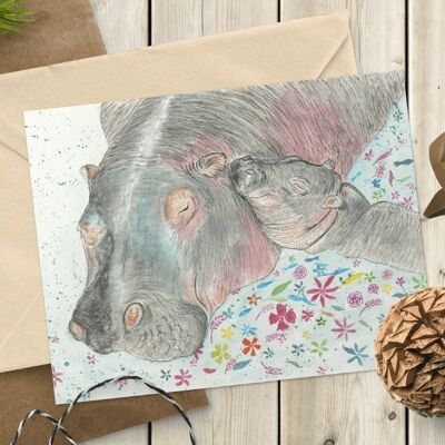 Hippos | Eco Friendly Card Colourful Greetings Blank Animal