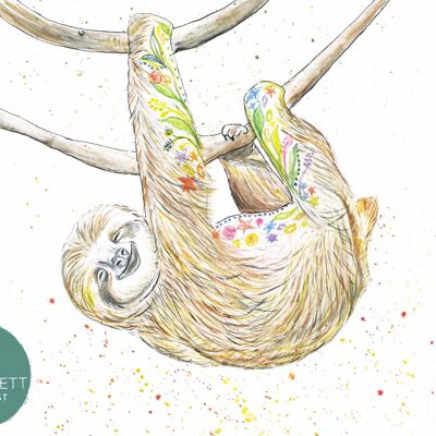 Sophie the Sloth Signed watercolour art animal print