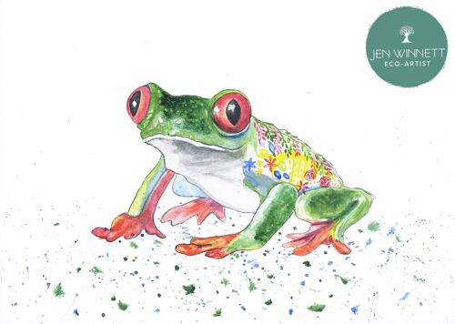 Fergus the Frog signed art print tropical tree watercolour