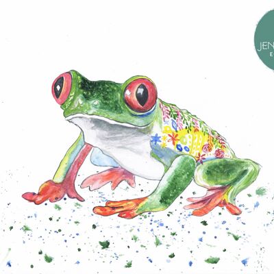 Fergus the Frog signierter Kunstdruck tropischer Baum Aquarell