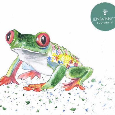 Fergus the Frog signierter Kunstdruck tropischer Baum Aquarell