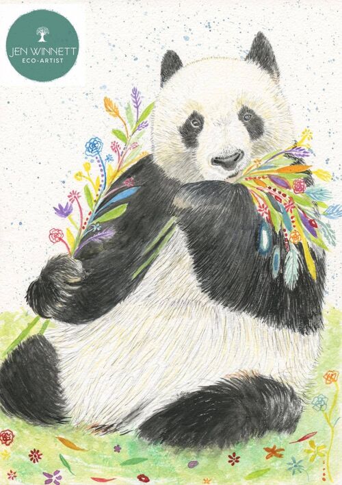Posy the Panda Signed watercolour art print colourful animal