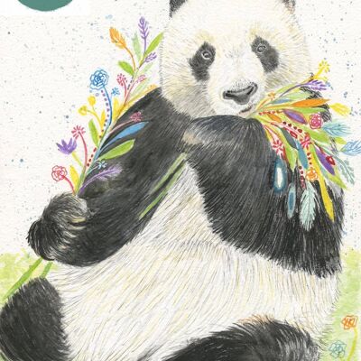 Posy the Panda Signierter Aquarell-Kunstdruck buntes Tier