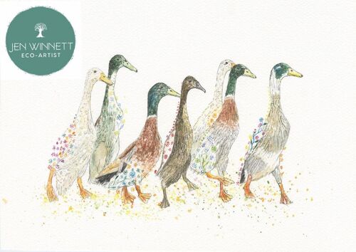 Ducks in a row signed art print farm countryside runner duck