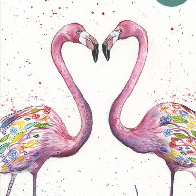 Flamencos | Impresión de arte firmada | Naturaleza | Pájaro | animales | Arte