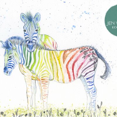Zebras signiert Aquarell Art Animal Print Safari bunt