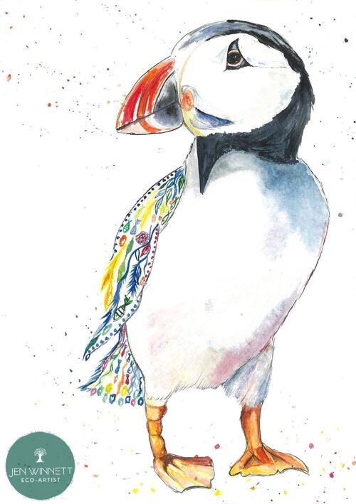 Percy the Puffin Signed watercolour art print nature colour
