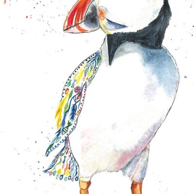 Percy the Puffin Signed watercolour art print nature colour