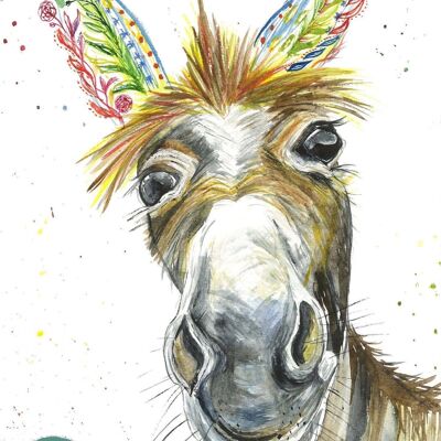 burro | Impresión de arte firmada | divertido | Granja | animales | Obra de arte