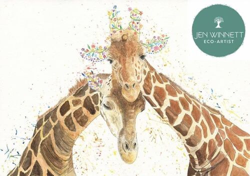 Giraffe couple Signed watercolour art print | Cute | Love