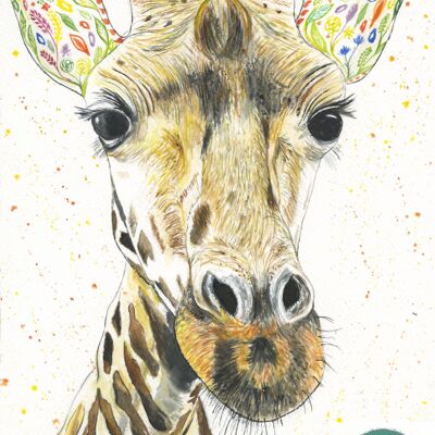 Georgie the Giraffe signierter Aquarell-Kunstdruck
