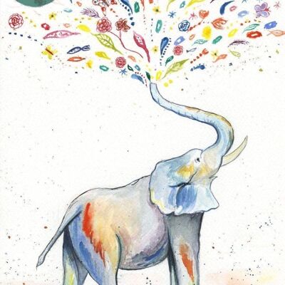 Elefante | Stampa artistica firmata | Divertente | Opera d'arte di animali da safari