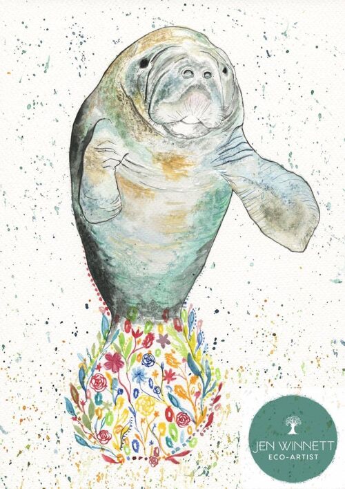 Marshall the Manatee Signed watercolour art print